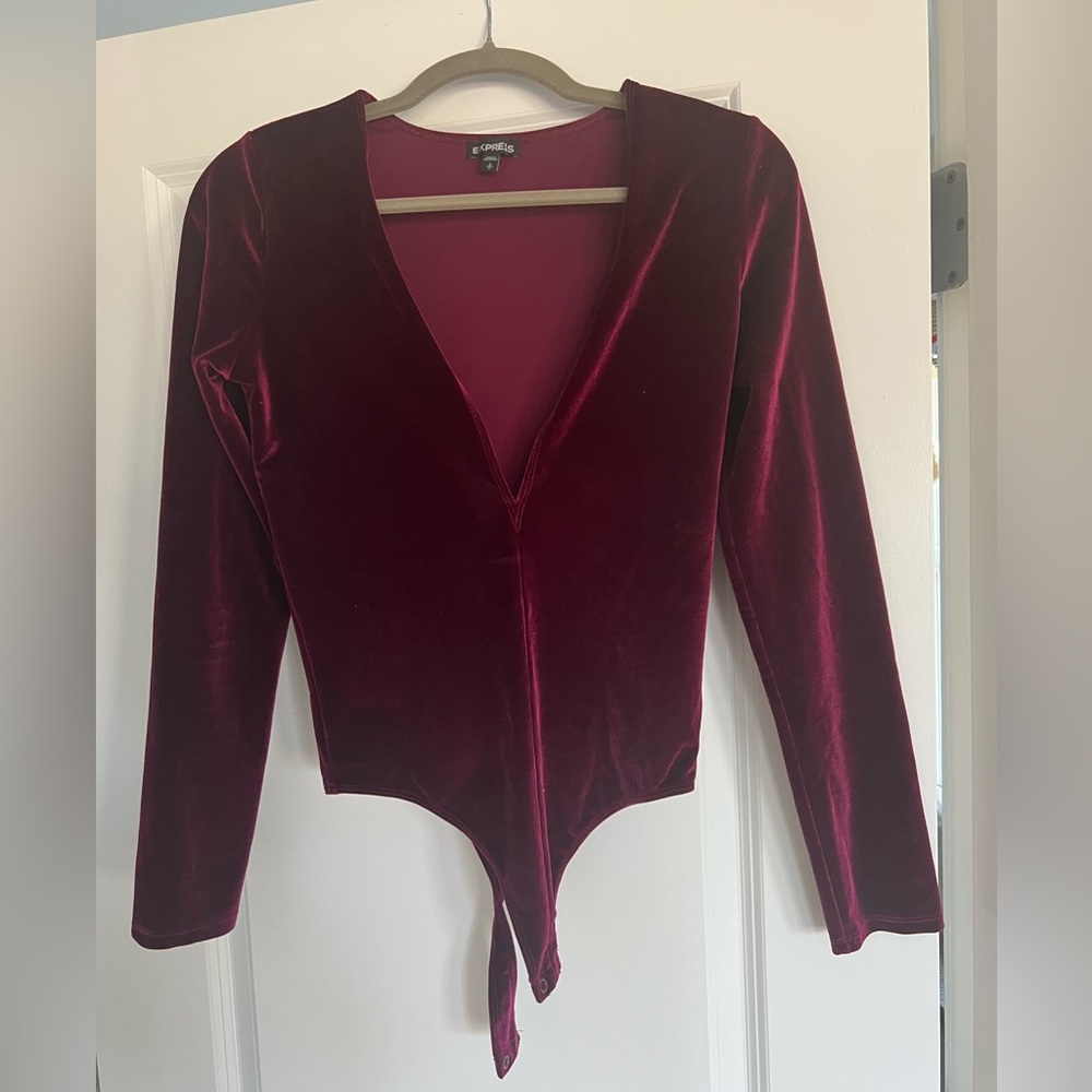 Express Burgundy Velvet Bodysuit